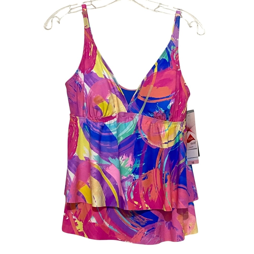 Beach House Dopamine Tiered Tankini Top Size 10 Artsy Cruisewear Vacation Beach